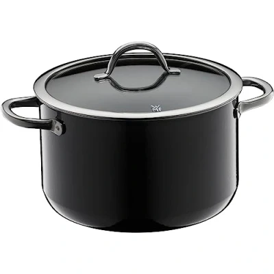 Afbeelding van WMF Fusiontec Inspire Grote inductiekookpan met glazen deksel, 6,4 liter, high tech keramiek, krasbestendig, ongecoat, zwart, Made in Germany, 24 cm