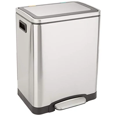 Afbeelding van Amazon Basics Rechthoekige afvalemmer met dubbele binnenbak, 2 x 15 l
