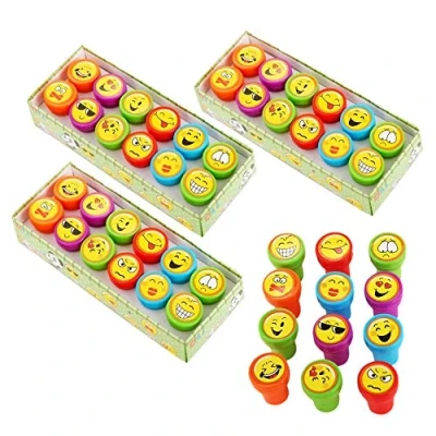 Afbeelding van JZK 36 x Emoticon Emoji stempels voor kinderen, zelfkleurende stempels, feestgeschenken bedankt, feestcadeau jongens en meisjes