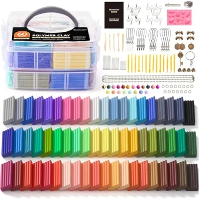 Afbeelding van Shuttle Art Polymeerkleiset, 60 kleuren in de oven met 19 gereedschappen en kleiaccessoires, antiaanbaklaag, niet giftig, ideaal voor knutselen kinderen