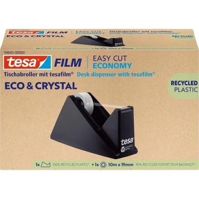 Afbeelding van Plakbandhouder Tesa eco&amp;crystal 59045 zwart met 1 rol tape 19mmx10m