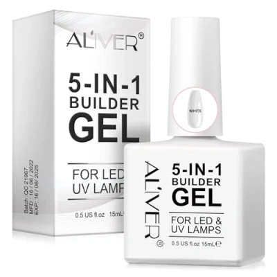 Afbeelding van P Beauty gel de construction d&#039;ongles, 5 en 1, renforcement et extension, pour ongles, UV LED, couche base, vernis à design Nail Art, allongement durables, blanc, 1 x 15