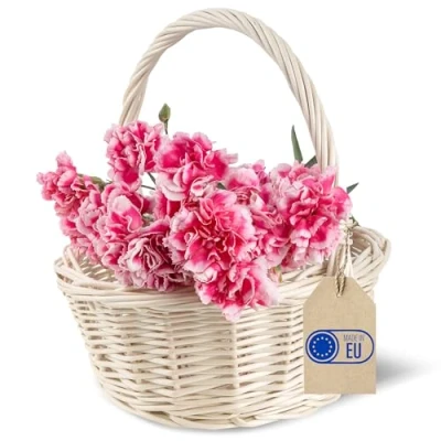 Afbeelding van Creative Deco Rieten mand met handvat Kleine Mandje voor pasen 22 x 26 cm paaseieren Paasmandje Bloemenmeisje
