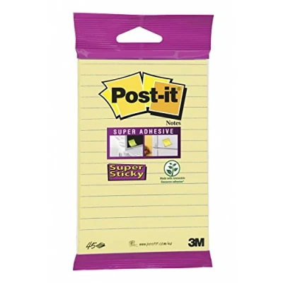 Afbeelding van Post it 6845SLCY Super Sticky Notes, 102 x 152 mm, gelinieerd, 1 blok van 45 vellen, geel