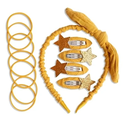 Afbeelding van Papierdrachen Speciale haaraccessoireset met haarband, haarspeldjes pailletten, haarelastiekjes gecombineerd hoogwaardige chiffonstof, geel