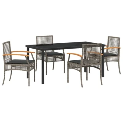 Afbeelding van vidaXL 5 delig Tuin Eettafel Set met Kussens Grijs Poly Rattan