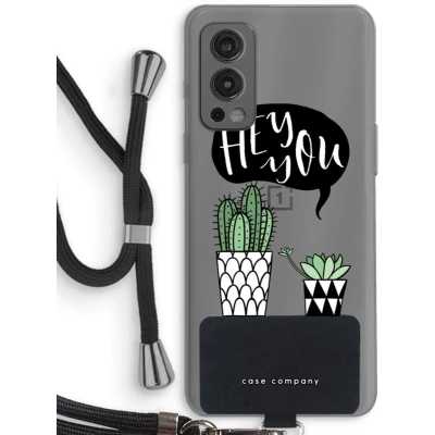 Afbeelding van Case Company® hoesje met Koord geschikt voor OnePlus Nord 2 5G Hey you cactus Telefoonhoesje Zwart Bescherming aan alle Kanten en Over de Schermrand