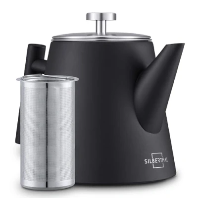 Afbeelding van Silberthal Theepot Met Filter 1 L RVS Dubbelwandig Zwart Cadeau