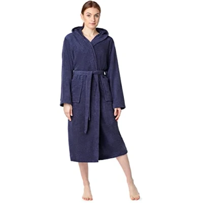 Afbeelding van Ladeheid Dames Badjas met Capuchon 100% Katoen Wasmachine bestendig Badstof Donkerblauw L LA LA40 193 DG