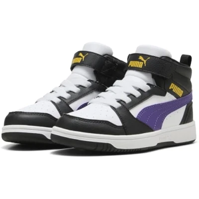 Afbeelding van Puma Rebound V6 MID AC Unisex Sneakers hoog voor kinderen, Maat: 28, White/team violet/black Hoogwaardig imitatieleer