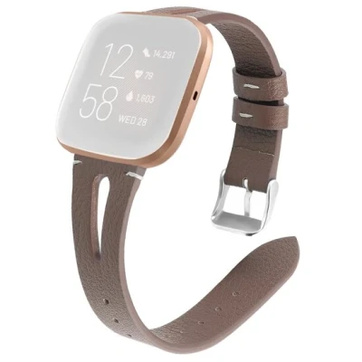 Afbeelding van Fitbit Versa 1 / 2 &amp; Lite bandje TPU leer Kastanje Bruin