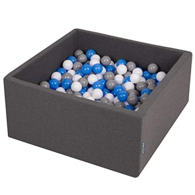 Afbeelding van KiddyMoon Ballenbad 90 x 40 cm/200 ballen met een diameter van 7 cm kleurrijke voor baby&#039;s en kinderen, vierkant, donkergrijs: grijs/wit/blauw