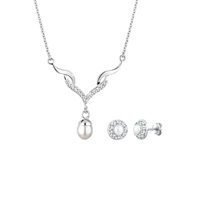 Afbeelding van Elli Dames Sieraden set druppel hanger met kristallen en zoetwater gekweekte parels in 925 sterling zilver