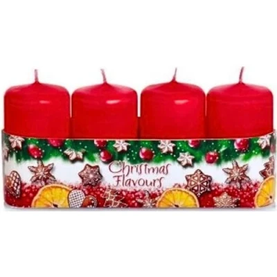 Afbeelding van Set van 4 stompkaarsen voor adventskrans, kaneelgeur, peperkoek en kerstkoekjes. Inhoud levering: stuks, brandduur: ca. 10 uur, grootte