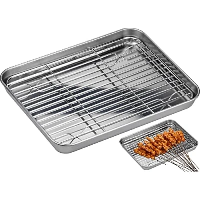 Afbeelding van Generic Wandefol HaWare bakplaat met taartrooster, rechthoekig roestvrij staal voor bakken, koelen, gezond en niet giftig, gemakkelijk te reinigen vaatwasmachinebestendig, 26,5 x 20 2,5 cm ASIN
