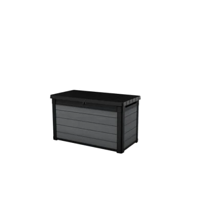 Image de Keter Coffre de jardin rideau 100G, finition effet bois, couleur gris, capacité contenante 380L, 122,9 x 62,1 70,6 cm