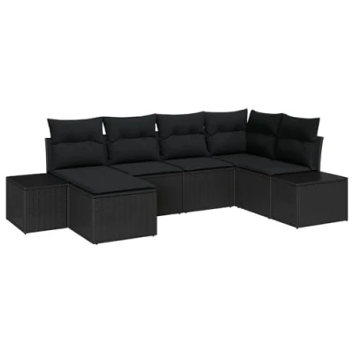 Afbeelding van vidaXL 6 Delige Tuin Sofa Set met Kussens Zwart Poly Rattan