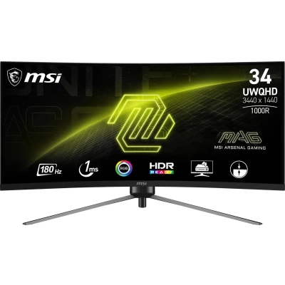 Afbeelding van MSI MAG 345CQRDE Gaming monitor Energielabel F (A G) 86.4 cm (34 inch) 3440 x 1440 Pixel 16:9 1 ms HDMI, DisplayPort, Hoofdtelefoonaansluiting VA LCD