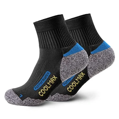 Afbeelding van Piarini Coolmax wandelsokken, 2 paar, zomer, kort, ademend, anti blaren en geposlterd, outdoor trekkingsokken, dames heren, maat 35 38 tot 47 50, Zwart, 39 42 EU