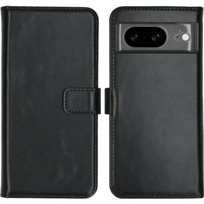 Afbeelding van Selencia Hoesje Geschikt voor Google Pixel 8 Met Pasjeshouder Echt Lederen Bookcase Zwart