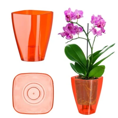 Afbeelding van KADAX Bloempot, orchideeënpot, eenvoudige bloempot voor orchidee, juveniel, madeliefje, keuken en woonkamer (diameter 12 cm, rechthoekig, rood)