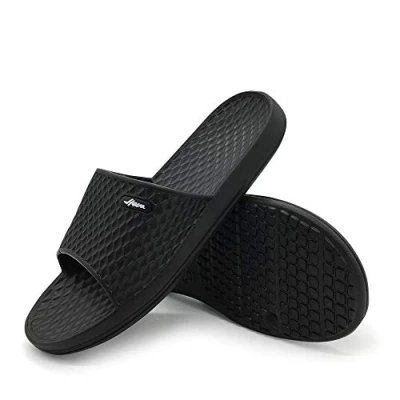 Afbeelding van HEVA Heren Douche Slippers Open Teen Badkamer Strand Thuis Schoenen, Zwart 01