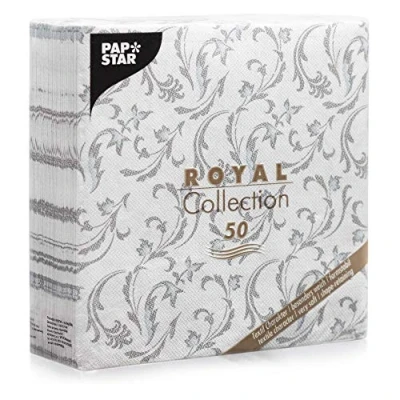Afbeelding van Papstar 50 Serviettes Royal Collection Pliage 1/4 40 cm x Gris damascato, 85005