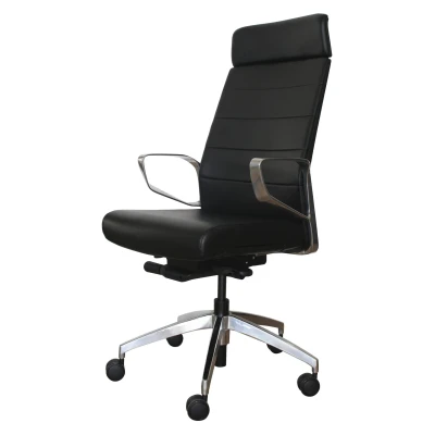 Afbeelding van Ergonomische directiefauteuil 605 chroom/zwart van echt leder