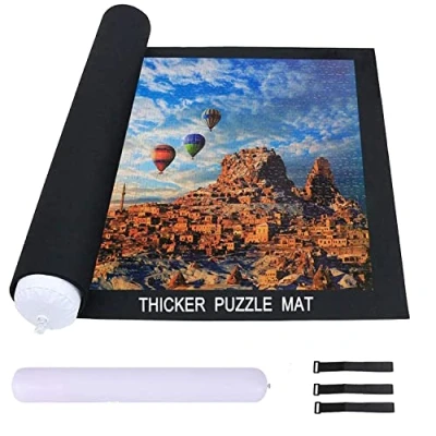 Afbeelding van Celawork Puzzelmat voor tot 500 1000 1500 puzzelstukjes, puzzelpad, puzzelonderlegger, puzzelmat, rolmat, puzzelmatten puzzels op (zwart, 1000/1500)