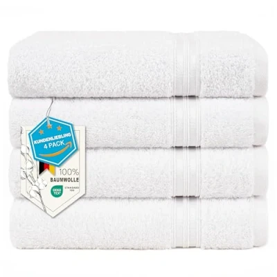 Afbeelding van Hammetex Set van 4 badhanddoeken, 50 x 100 cm, extra zacht en absorberend, 100% katoen, licht duurzaam, perfect voor badkamer, spa sportschool, wit