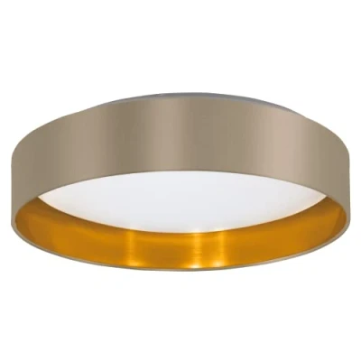 Afbeelding van EGLO Maserlo 2 led plafondlamp, textielplafondlamp, woonkamerlamp met taupe en gouden stof, kunststof, wit, warm Ø 38 cm