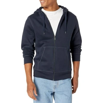 Image de Amazon Essentials Chandail à capuche en molleton, avec fermeture glissière sur toute la longueur, pour homme (disponible grande taille large), bleu marine, 5XL
