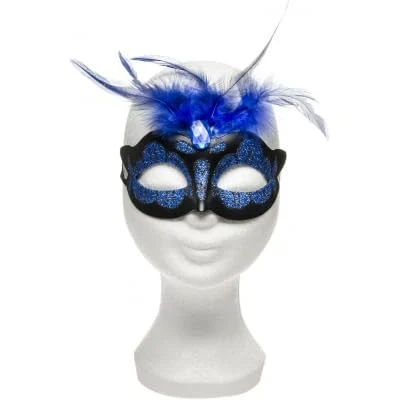 Afbeelding van Power Escorts Venetiaans Masker Donker Blauw Met Blauwe Steen En Veer