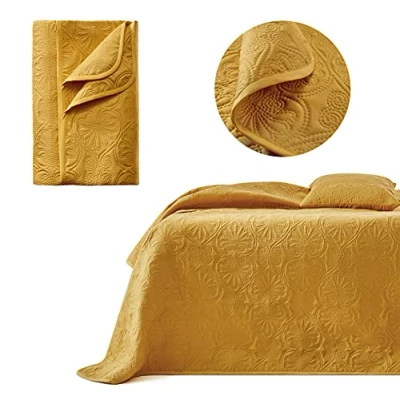 Afbeelding van ROOM99 Leila Elegante sprei mosterd, 200 x 220 cm, veelzijdig inzetbaar als bedsprei of bankovertrek, deken voor bed en bank, gewatteerde stijl, ideaal