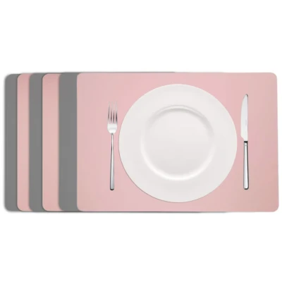 Afbeelding van Cookinglife Placemats Vegan leer Grijs / Roze dubbelzijdig 46 x 33 cm 6 Stuks