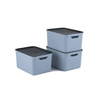 Afbeelding van Jive 3 delige set Dekobox A4 Fog Blue van opbergdozen 16 l met deksel, kunststof (gerecycled PP), blauw/antraciet, x (37,5 27,8 29,8 cm)