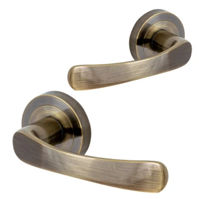 Afbeelding van Sydney Deurklink rond rozet antiek messing complete set
