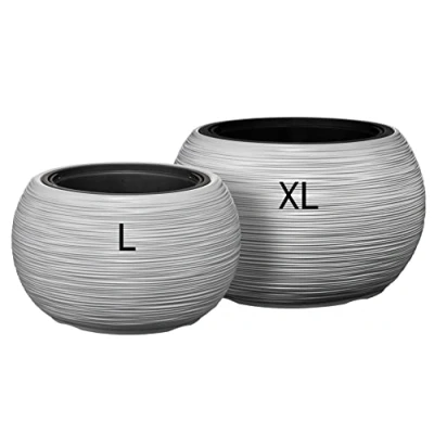 Afbeelding van MELTOM Bloempot met uitneembare inzet, rond, gegroefd, set 2: L + XL (grijs)