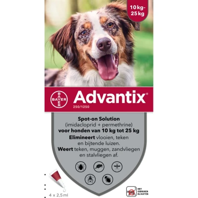 Afbeelding van Bayer Advantix Spot On 250/1250 10 25 KG 4 PIP (386030)