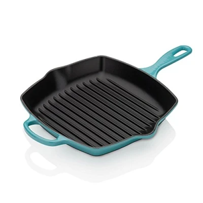 Image de Le Creuset Skillet Gril en Fonte Émaillée, Carré, 26 cm, 2.86 kg, Bleu Caraïbes, 20183261700422