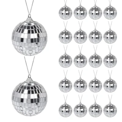 Afbeelding van Disco 24 stuks zilveren spiegelballen om op te hangen, voor kerstboom, bruiloft, thuis, feest, verjaardagsfeest, lichteffect, diameter 4 cm