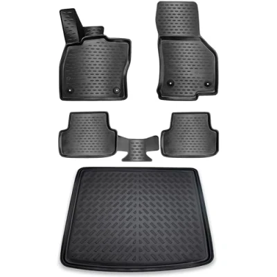 Afbeelding van ELMASLINE 3D Vloermatten &amp; Kofferbakmat voor VW Golf 7 (2012 2020) Geschikt voor: stationwagen/variant Automat Kofferbak Auto accessoires