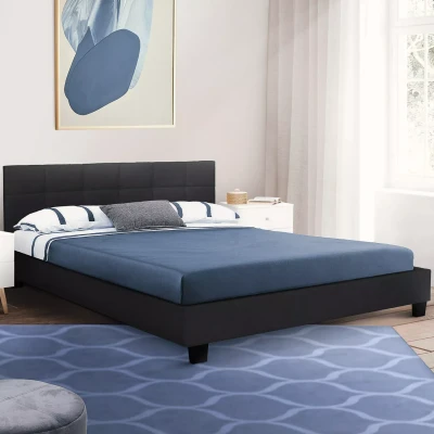Afbeelding van Lit double CHARLOTTE avec sommier 140x190cm PVC noir