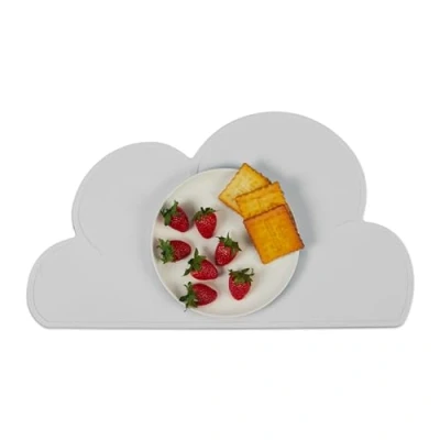 Afbeelding van Relaxdays placemat kinderen afwasbaar siliconen kinderplacemat wolkvorm antislip Lichtgrijs