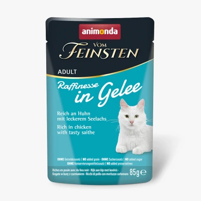 Afbeelding van 24x85g Animonda Vom Feinsten Adult Raffinesse in gelei rijk aan kip met koolvis natvoer voor katten