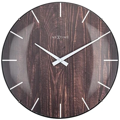 Afbeelding van Nextime Ne 3249Br Wandklok Edge Wood Dome Dia 35Cm Kunststof Bruin