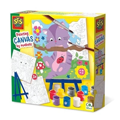 Afbeelding van SES Schilderen op nummer canvas Huisdieren 3 canvassen heldere kleuren en goede dekking verf goed uitwasbaar inclusief kleine schildersezel