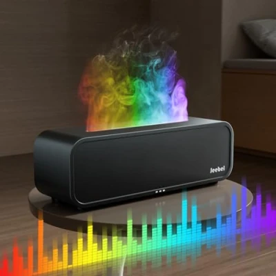 Afbeelding van Jeebel Aromadiffuser voor etherische oliën, ritmedetectie diffuser met RGB vlamvariatie, afstandsbediening, 7 modi/timer, 250 ml, mini luchtbevochtiger aromatherapie thuis, slaapkamer