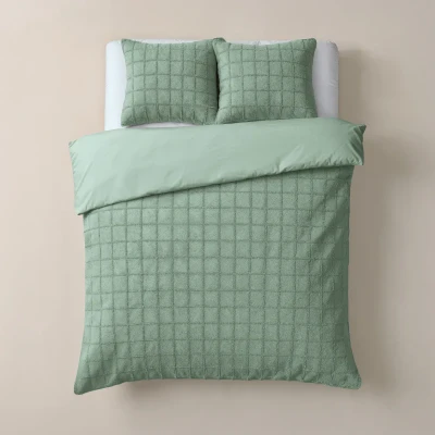 Afbeelding van Dekbedovertrek Faux Fur Check 200x200 Cm Donker Groen Anti Allergie Sleeptime Dekbed Discounter.nl