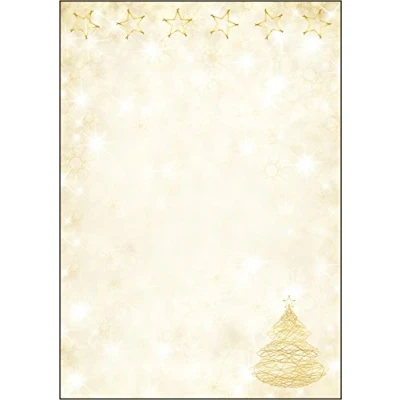 Afbeelding van SIGEL DP083 Briefpapier, kerstboom en sterren, 21 x 29,7 cm, 90 g/m², geel goud, 100 vellen